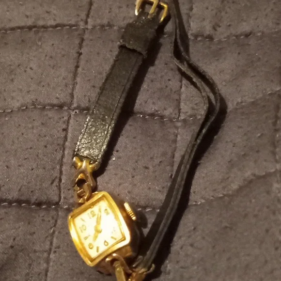 hamilton women\'s watch 10k gold leather strap Vintage Hamilton Tank 10K Gold Plated Watch – Meierotto Jewelers main image 2